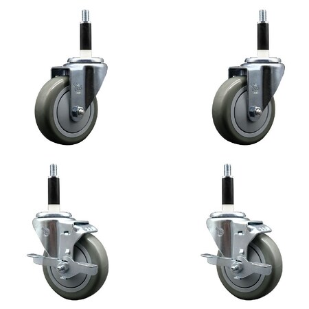 Service Caster 4'' Gray Poly Wheel Swivel 7/8'' Expanding Stem Caster Set 2 Brakes, 4PK SCC-EX20S414-PPUB-2-TLB-2-78